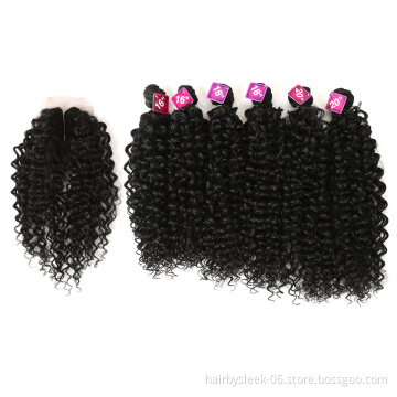 16-20 inch Afro Kinky Curly Hair Weave Bundles With Lace Closure For Black Women Heat Resistant Fiber Synthetic Hair Extension